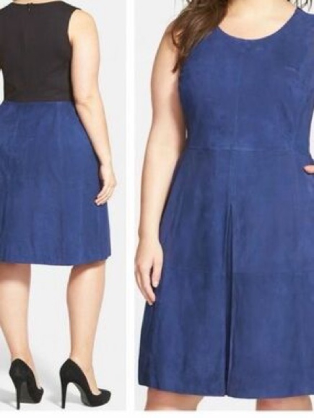 NWT Sejour Blue Mazarine Suede Front
Sleeveless Shift Dress, 14W, SJ315128WN